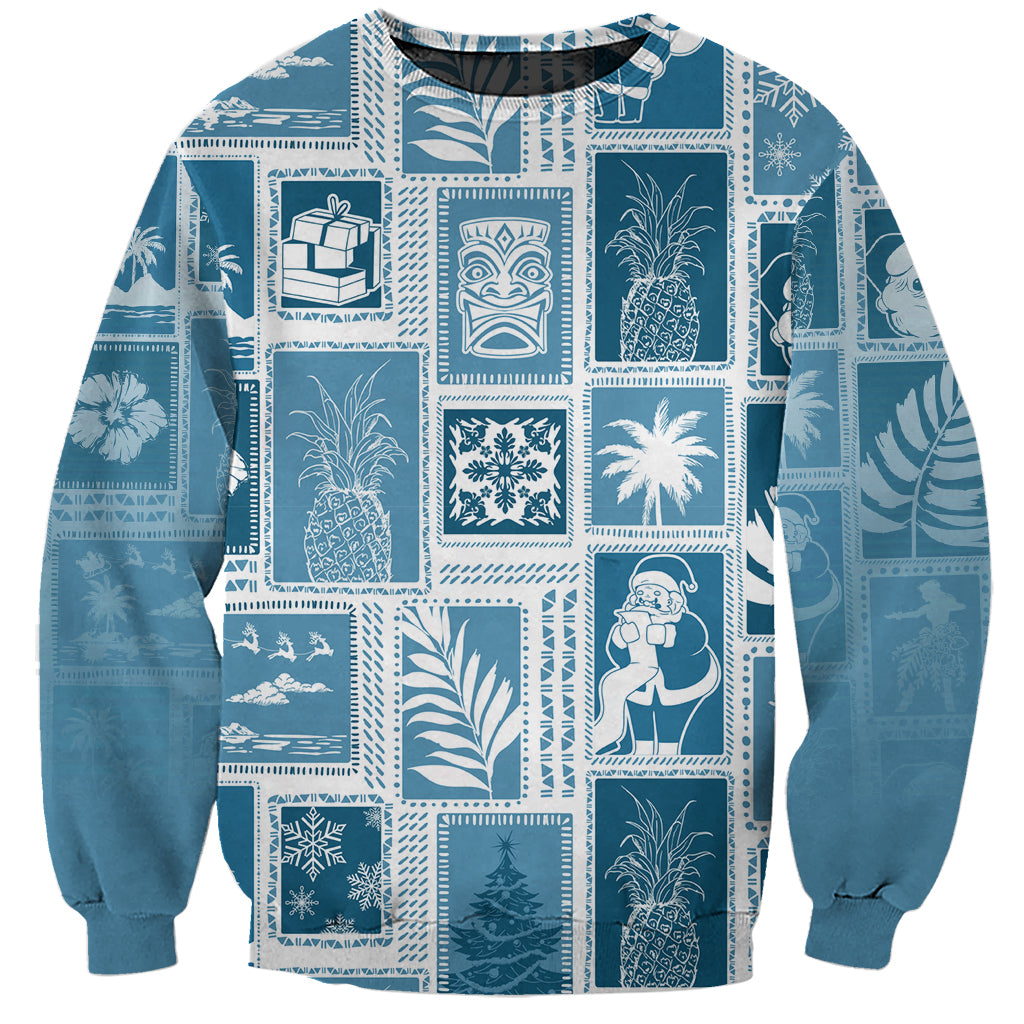 Hawaii Christmas Retro Patchwork Sweatshirt Aquamarine LT7 Unisex Aquamarine - Polynesian Pride