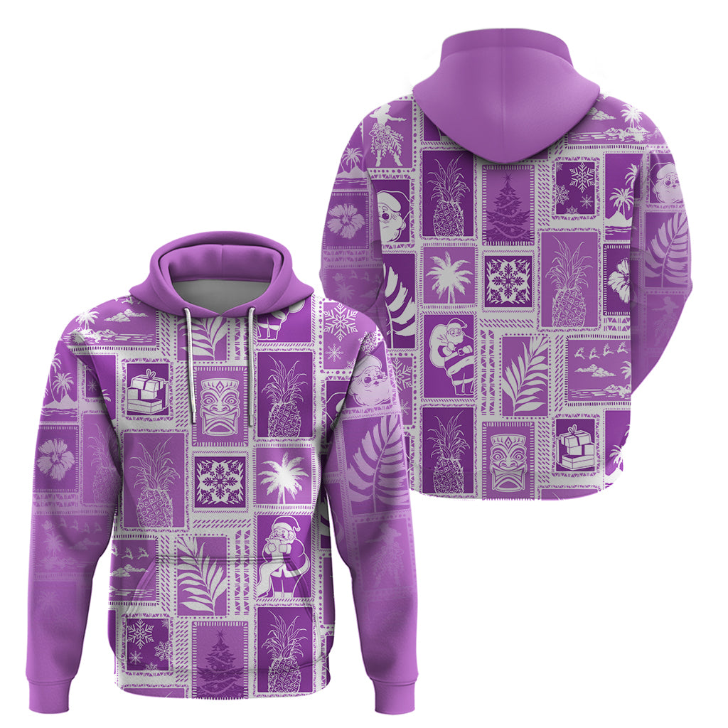 Hawaii Christmas Retro Patchwork Hoodie Violet LT7 - Polynesian Pride