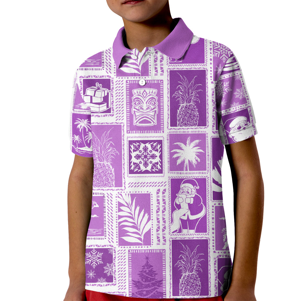 Hawaii Christmas Retro Patchwork Kid Polo Shirt Violet LT7 Kid Violet - Polynesian Pride