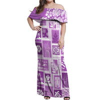 Hawaii Christmas Retro Patchwork Off Shoulder Maxi Dress Violet LT7 Women Violet - Polynesian Pride