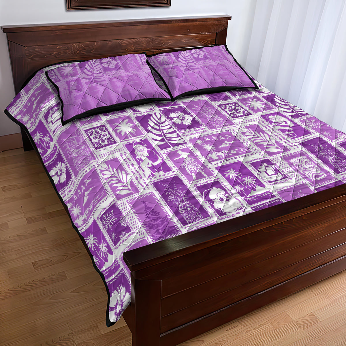 Hawaii Christmas Retro Patchwork Quilt Bed Set Violet LT7 - Polynesian Pride
