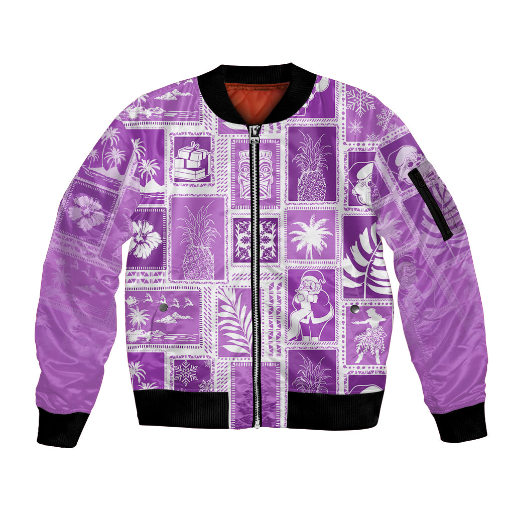 Hawaii Christmas Retro Patchwork Sleeve Zip Bomber Jacket Violet LT7 Unisex Violet - Polynesian Pride