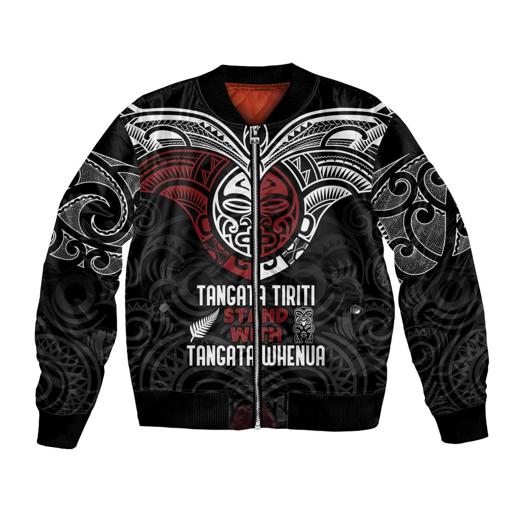 Maori Hongi Toitu Te Tiriti Bomber Jacket Tangata Tiriti Stand With Tangata Whenua LT7 Unisex Black - Polynesian Pride