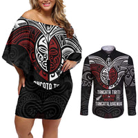 Maori Hongi Toitu Te Tiriti Couples Matching Off Shoulder Short Dress and Long Sleeve Button Shirt Tangata Tiriti Stand With Tangata Whenua