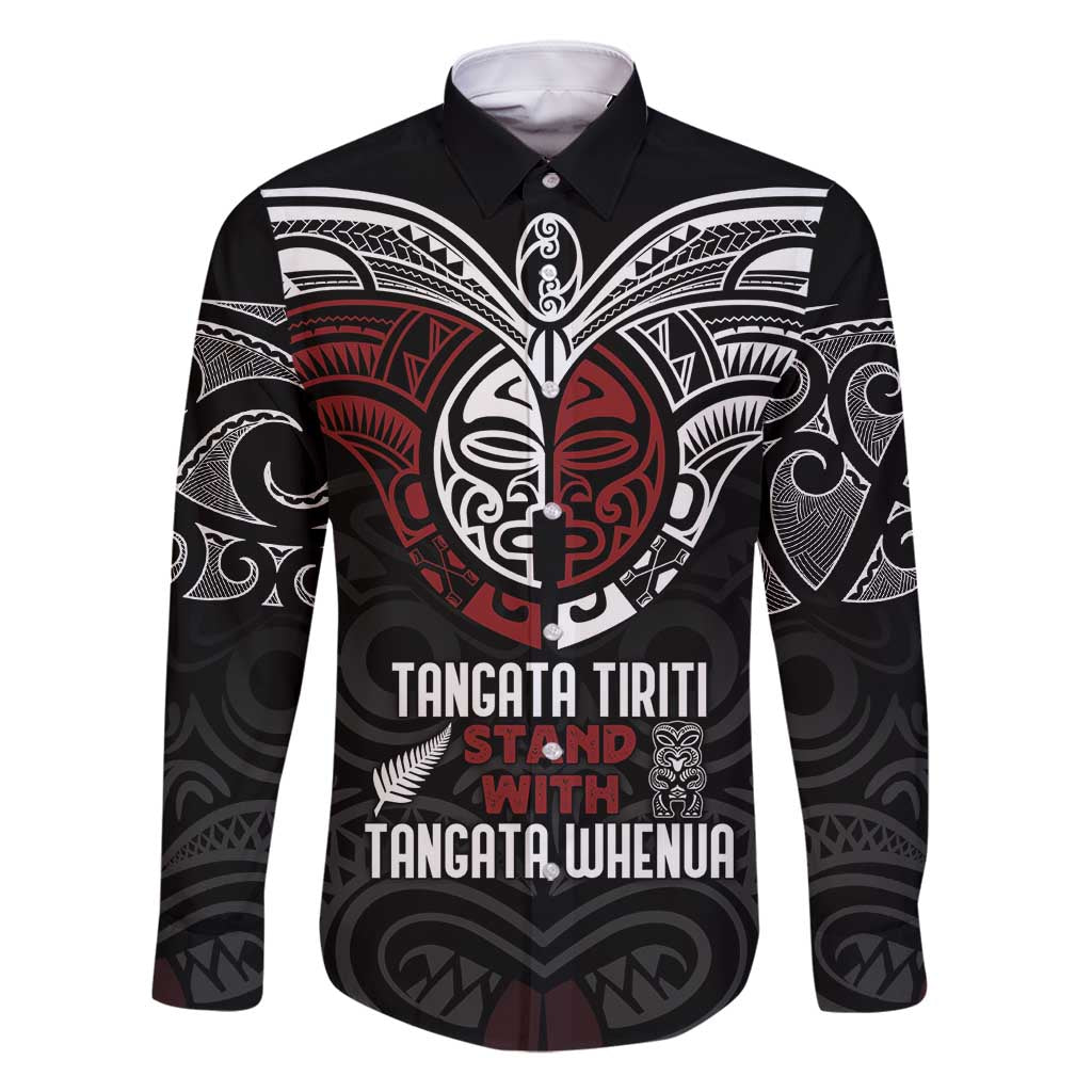 Maori Hongi Toitu Te Tiriti Family Matching Mermaid Dress and Hawaiian Shirt Tangata Tiriti Stand With Tangata Whenua LT7 Dad's Shirt - Long Sleeve Black - Polynesian Pride