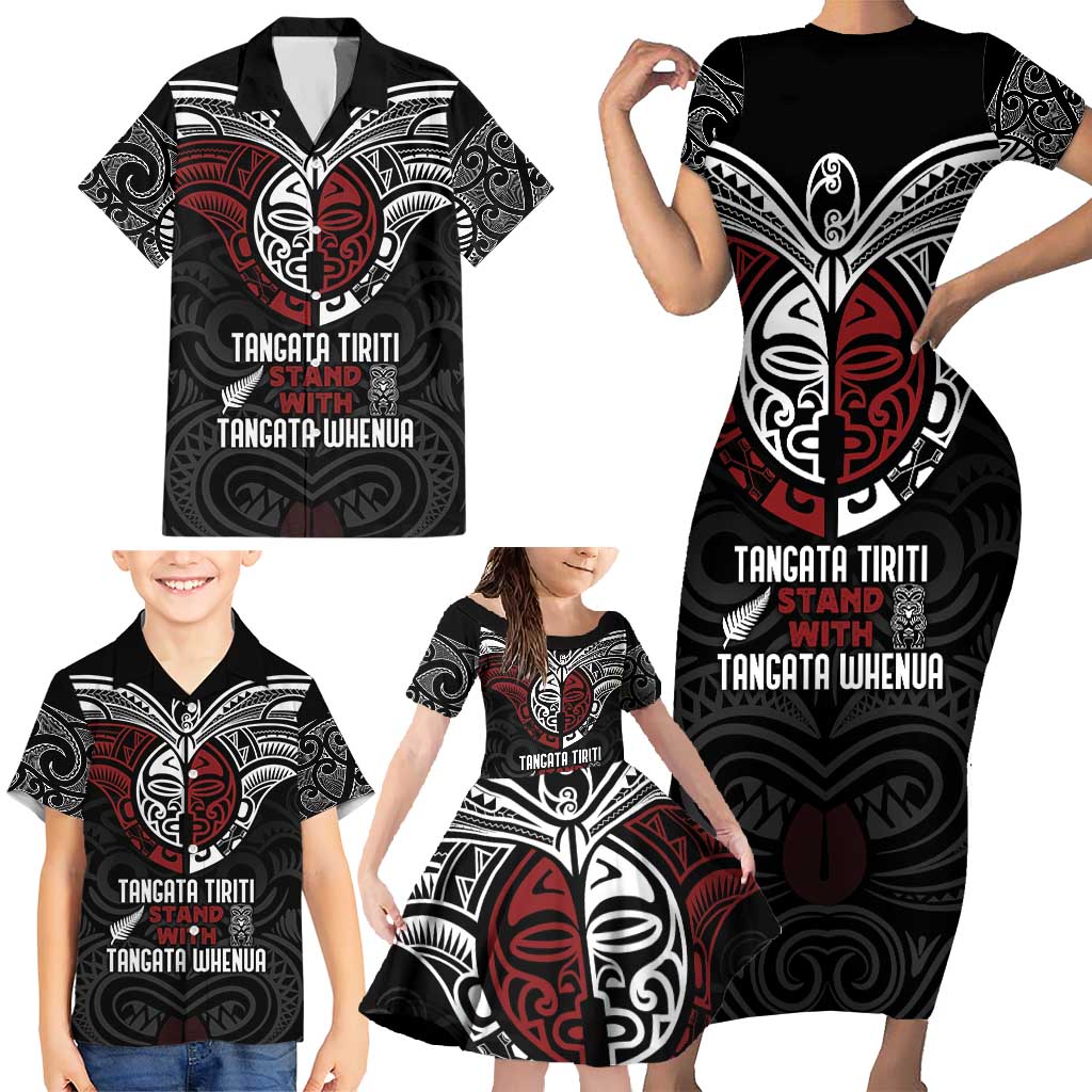 Maori Hongi Toitu Te Tiriti Family Matching Short Sleeve Bodycon Dress and Hawaiian Shirt Tangata Tiriti Stand With Tangata Whenua