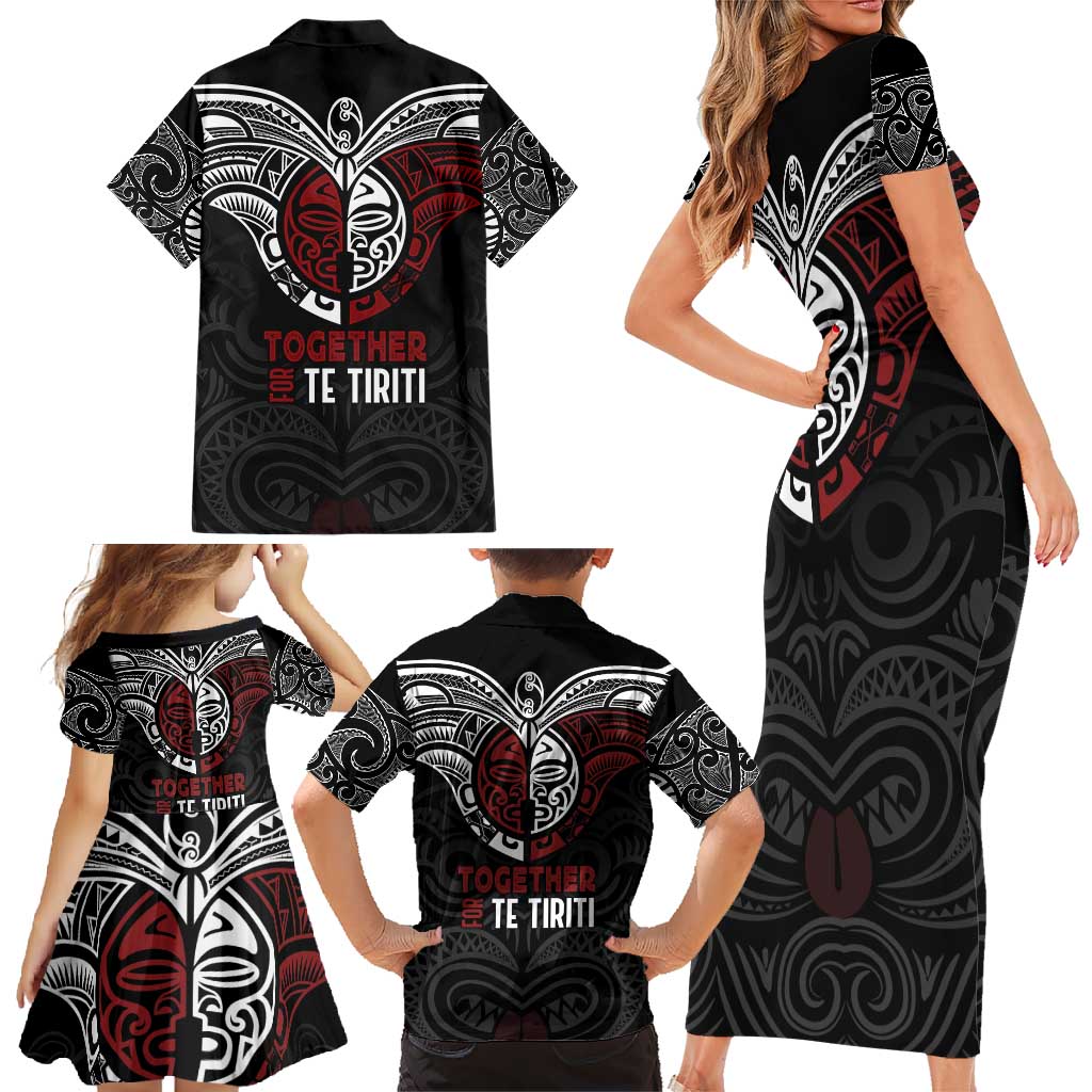 Maori Hongi Toitu Te Tiriti Family Matching Short Sleeve Bodycon Dress and Hawaiian Shirt Tangata Tiriti Stand With Tangata Whenua