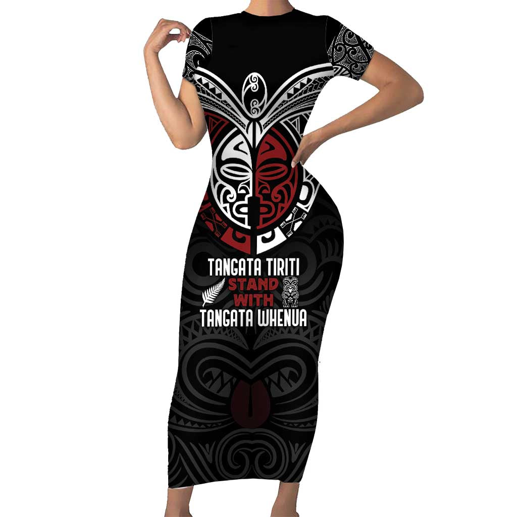 Maori Hongi Toitu Te Tiriti Family Matching Short Sleeve Bodycon Dress and Hawaiian Shirt Tangata Tiriti Stand With Tangata Whenua