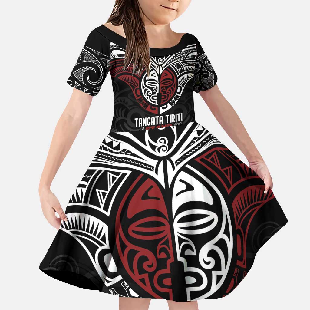 Maori Hongi Toitu Te Tiriti Family Matching Tank Maxi Dress and Hawaiian Shirt Tangata Tiriti Stand With Tangata Whenua LT7 Daughter's Dress Black - Polynesian Pride