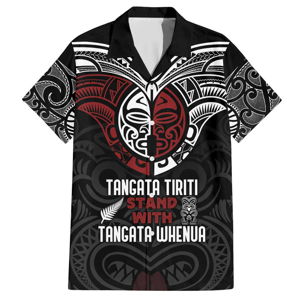 Maori Hongi Toitu Te Tiriti Family Matching Tank Maxi Dress and Hawaiian Shirt Tangata Tiriti Stand With Tangata Whenua LT7 Dad's Shirt - Short Sleeve Black - Polynesian Pride