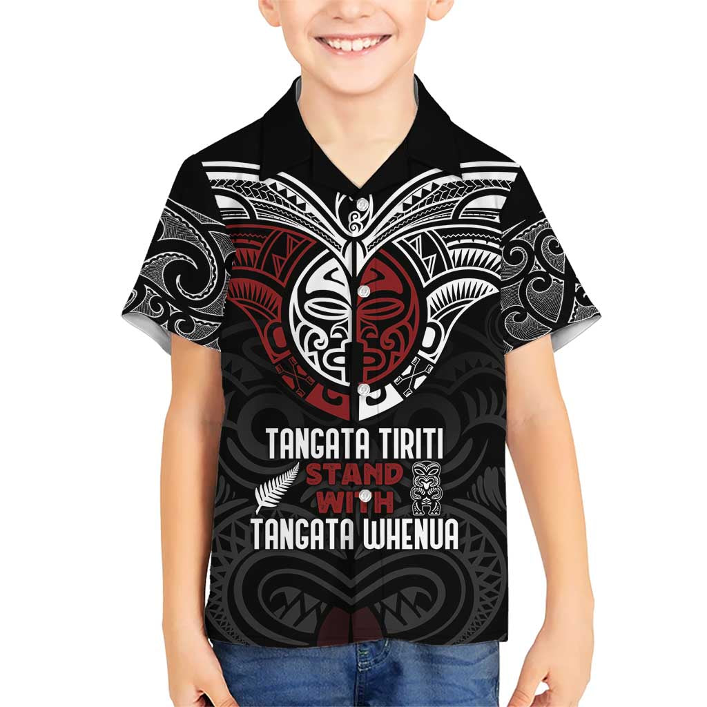 Maori Hongi Toitu Te Tiriti Kid Hawaiian Shirt Tangata Tiriti Stand With Tangata Whenua LT7 Kid Black - Polynesian Pride