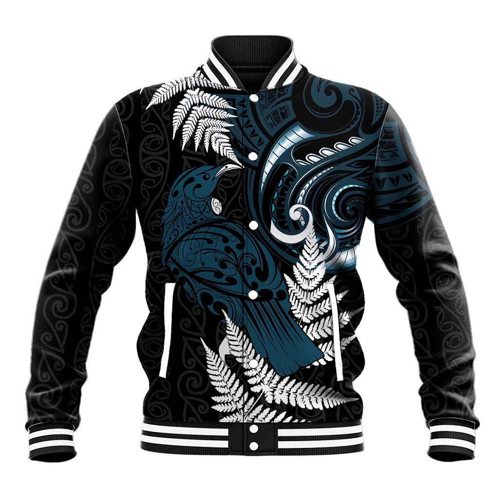 New Zealand Tui Bird Baseball Jacket Maori Kowhaiwhai