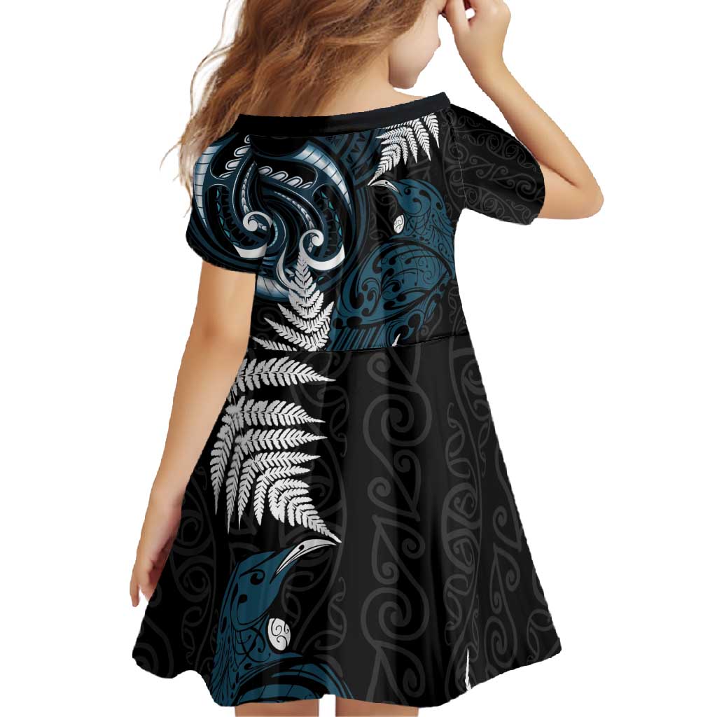 New Zealand Tui Bird Family Matching Mermaid Dress and Hawaiian Shirt Maori Kowhaiwhai LT7 - Polynesian Pride