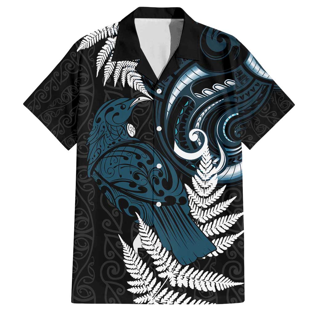 New Zealand Tui Bird Family Matching Off Shoulder Short Dress and Hawaiian Shirt Maori Kowhaiwhai