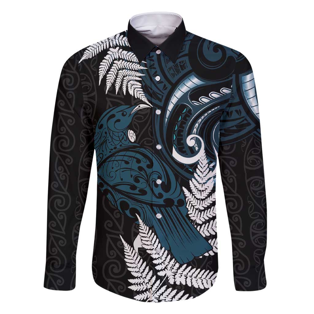 New Zealand Tui Bird Family Matching Short Sleeve Bodycon Dress and Hawaiian Shirt Maori Kowhaiwhai