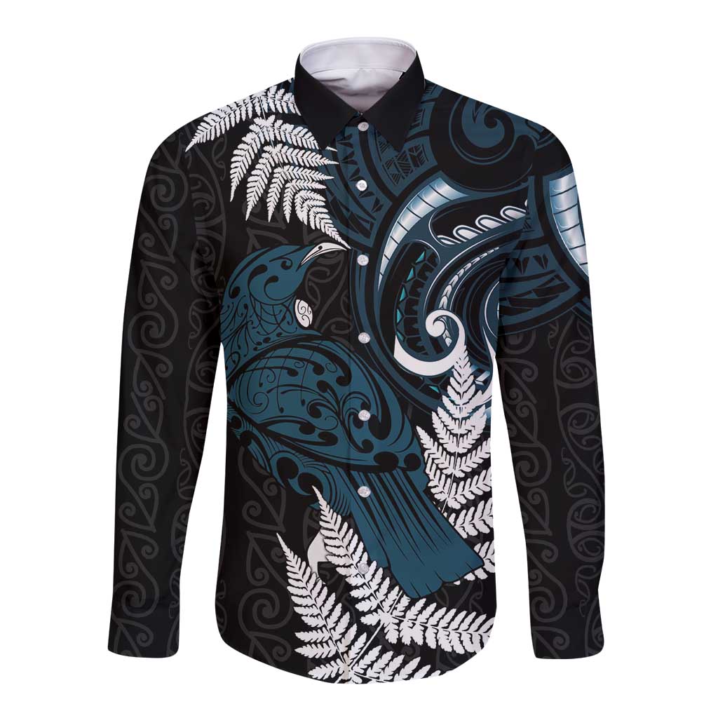 New Zealand Tui Bird Long Sleeve Button Shirt Maori Kowhaiwhai
