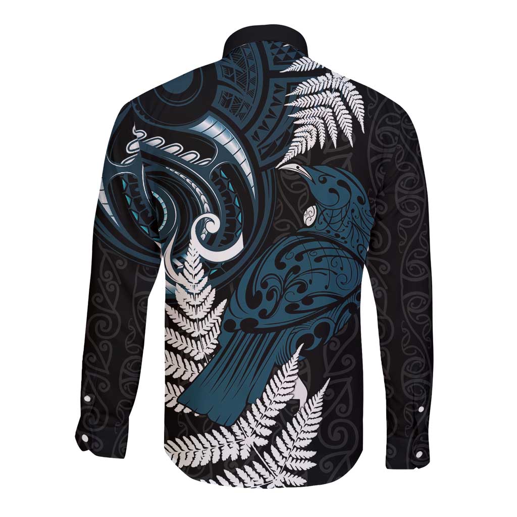 New Zealand Tui Bird Long Sleeve Button Shirt Maori Kowhaiwhai