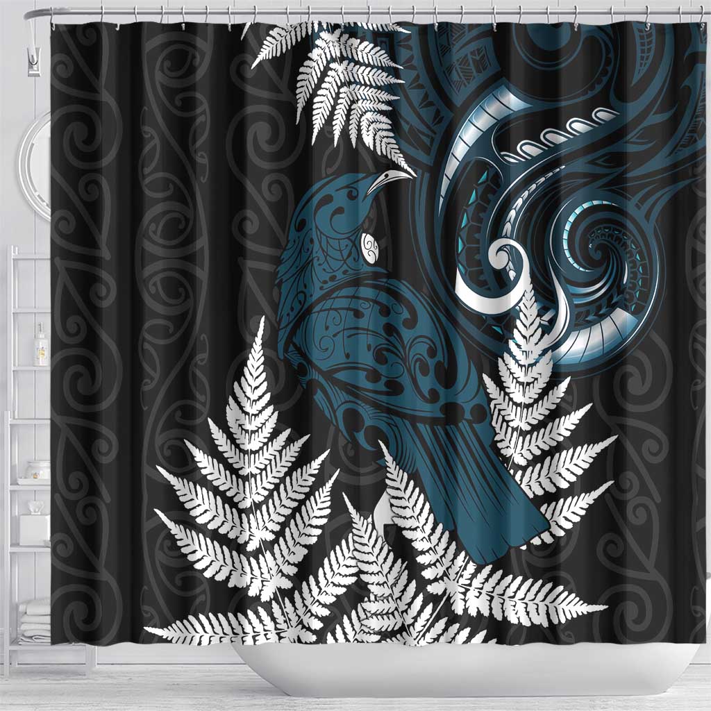New Zealand Tui Bird Shower Curtain Maori Kowhaiwhai