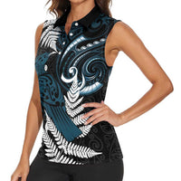 New Zealand Tui Bird Women Sleeveless Polo Shirt Maori Kowhaiwhai