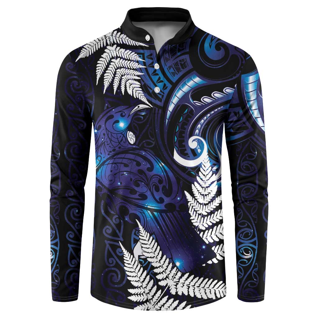 New Zealand Maori Matariki Button Sweatshirt Tui Bird Galaxy LT7 Galaxy - Polynesian Pride