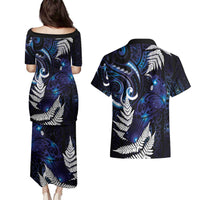 New Zealand Maori Matariki Couples Matching Puletasi and Hawaiian Shirt Tui Bird Galaxy