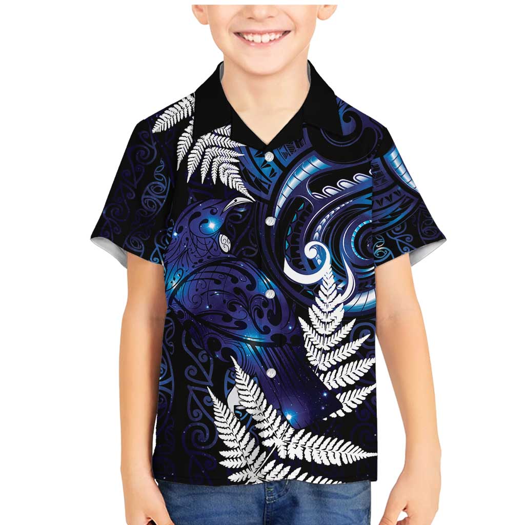 New Zealand Maori Matariki Family Matching Mermaid Dress and Hawaiian Shirt Tui Bird Galaxy