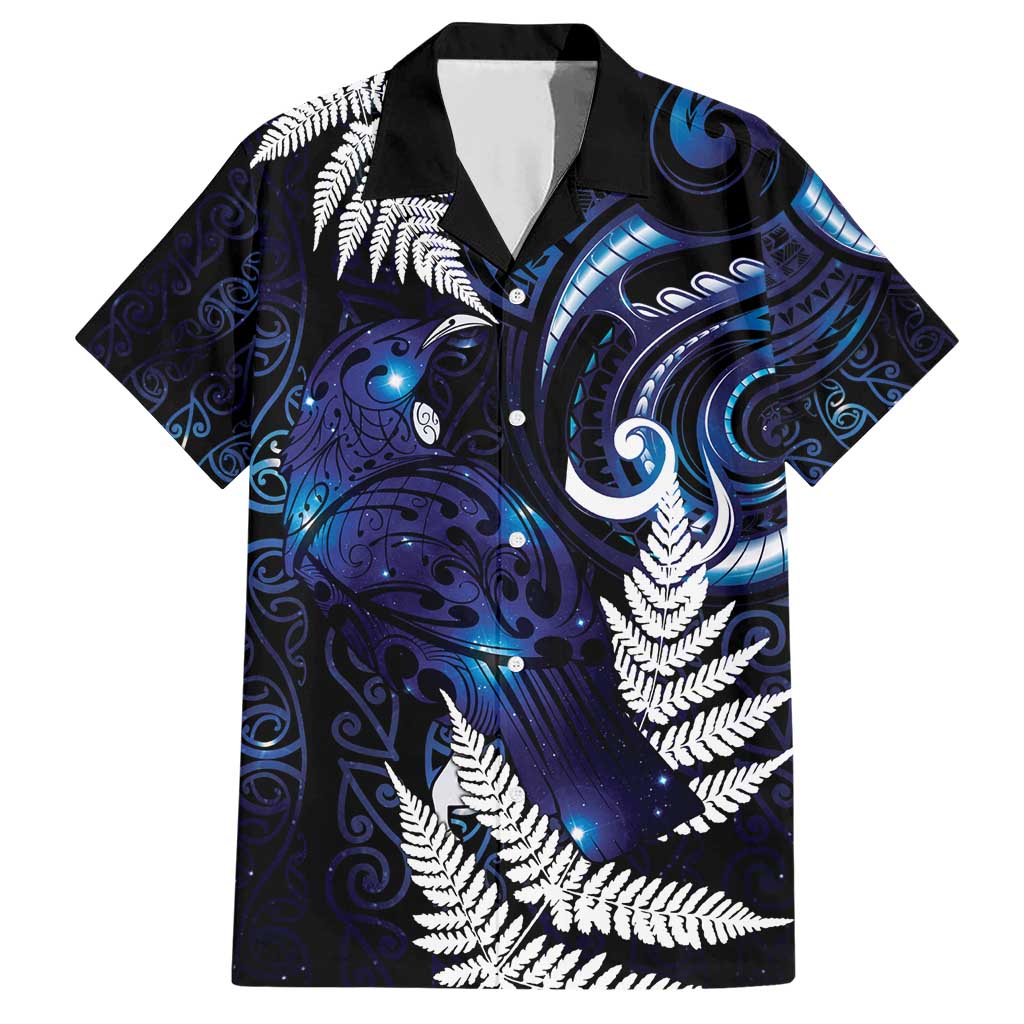 New Zealand Maori Matariki Family Matching Short Sleeve Bodycon Dress and Hawaiian Shirt Tui Bird Galaxy