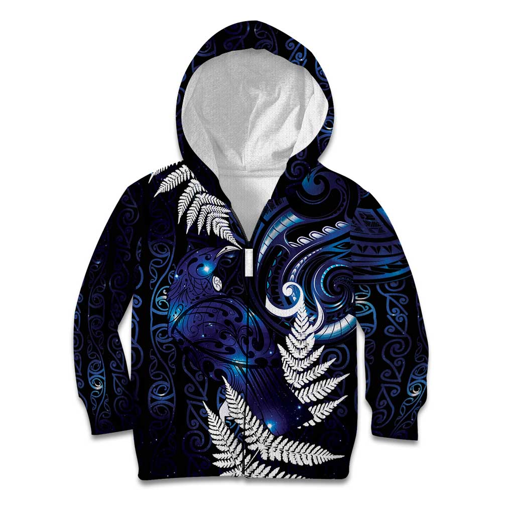 New Zealand Maori Matariki Kid Hoodie Tui Bird Galaxy