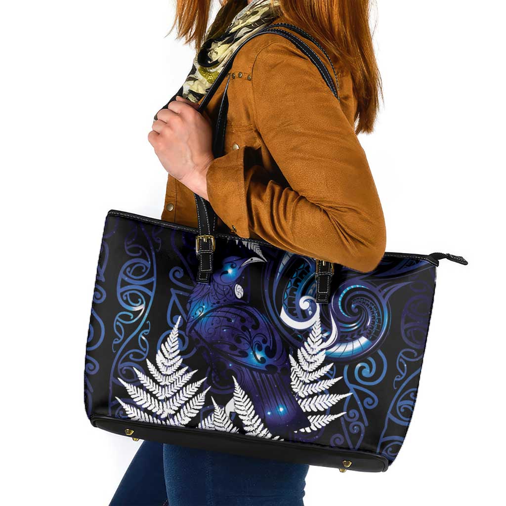 New Zealand Maori Matariki Leather Tote Bag Tui Bird Galaxy LT7 Galaxy - Polynesian Pride