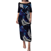 New Zealand Maori Matariki Puletasi Tui Bird Galaxy LT7 Long Dress Galaxy - Polynesian Pride