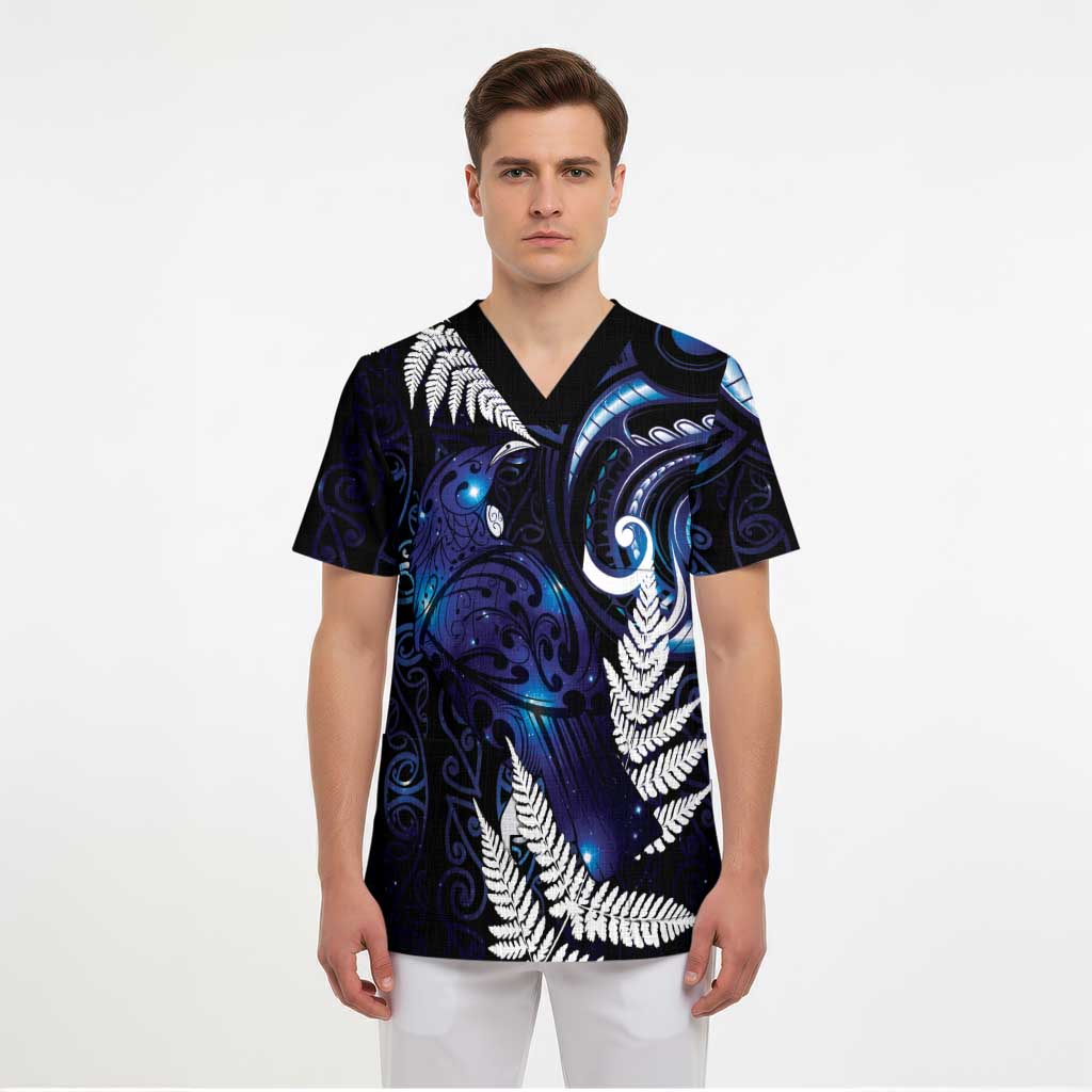 New Zealand Maori Matariki Scrub Top Tui Bird Galaxy - Polynesian Pride