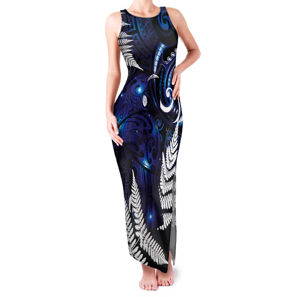 New Zealand Maori Matariki Tank Maxi Dress Tui Bird Galaxy LT7 Women Galaxy - Polynesian Pride