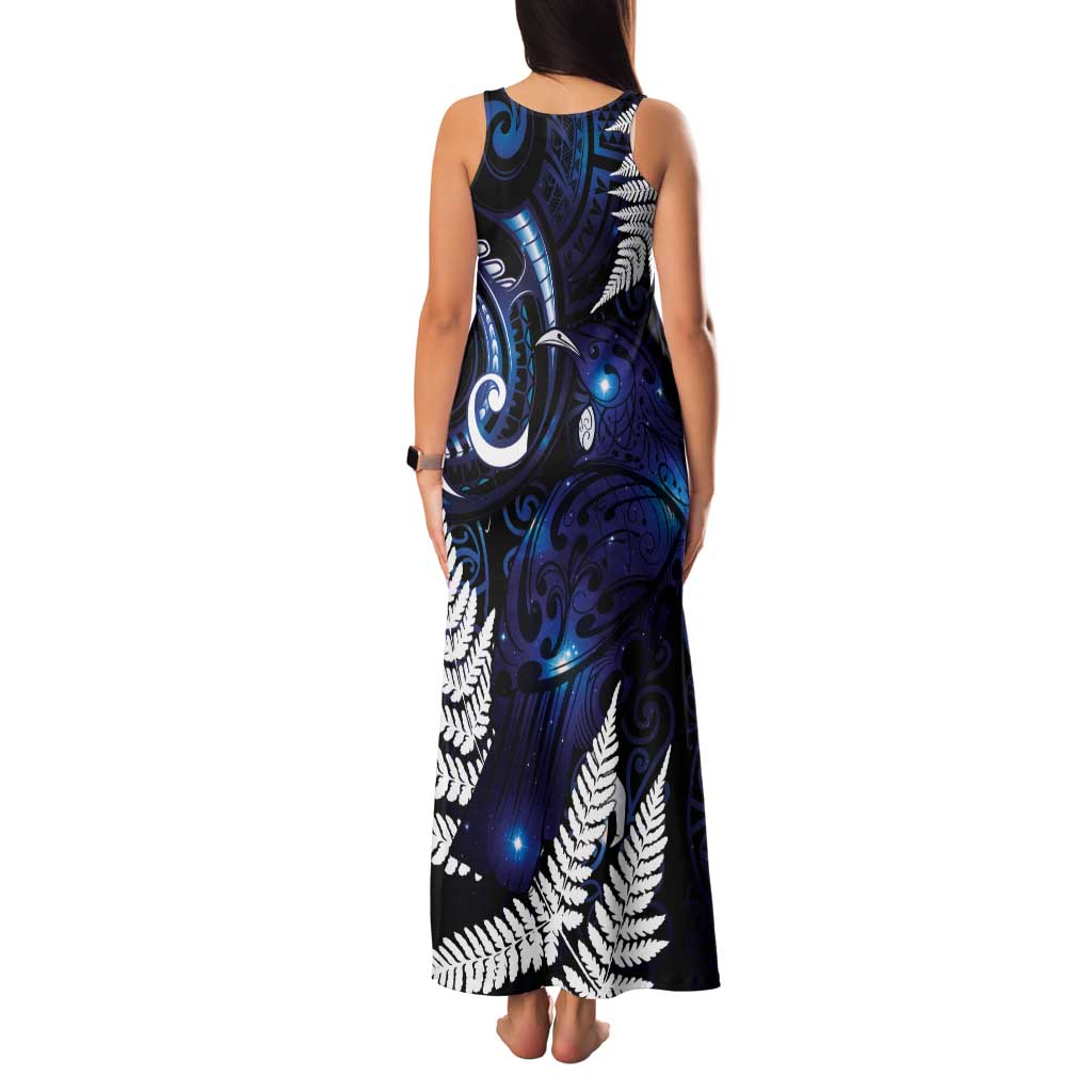 New Zealand Maori Matariki Tank Maxi Dress Tui Bird Galaxy LT7 - Polynesian Pride