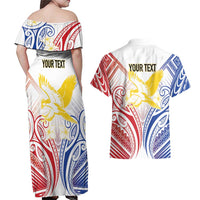 Philippines Tribal Sun Personalized Couples Matching Off Shoulder Maxi Dress and Hawaiian Shirt Hunting Eagle LT7 - Polynesian Pride