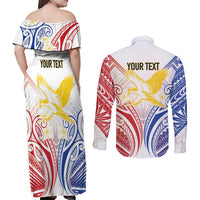 Philippines Tribal Sun Personalized Couples Matching Off Shoulder Maxi Dress and Long Sleeve Button Shirt Hunting Eagle