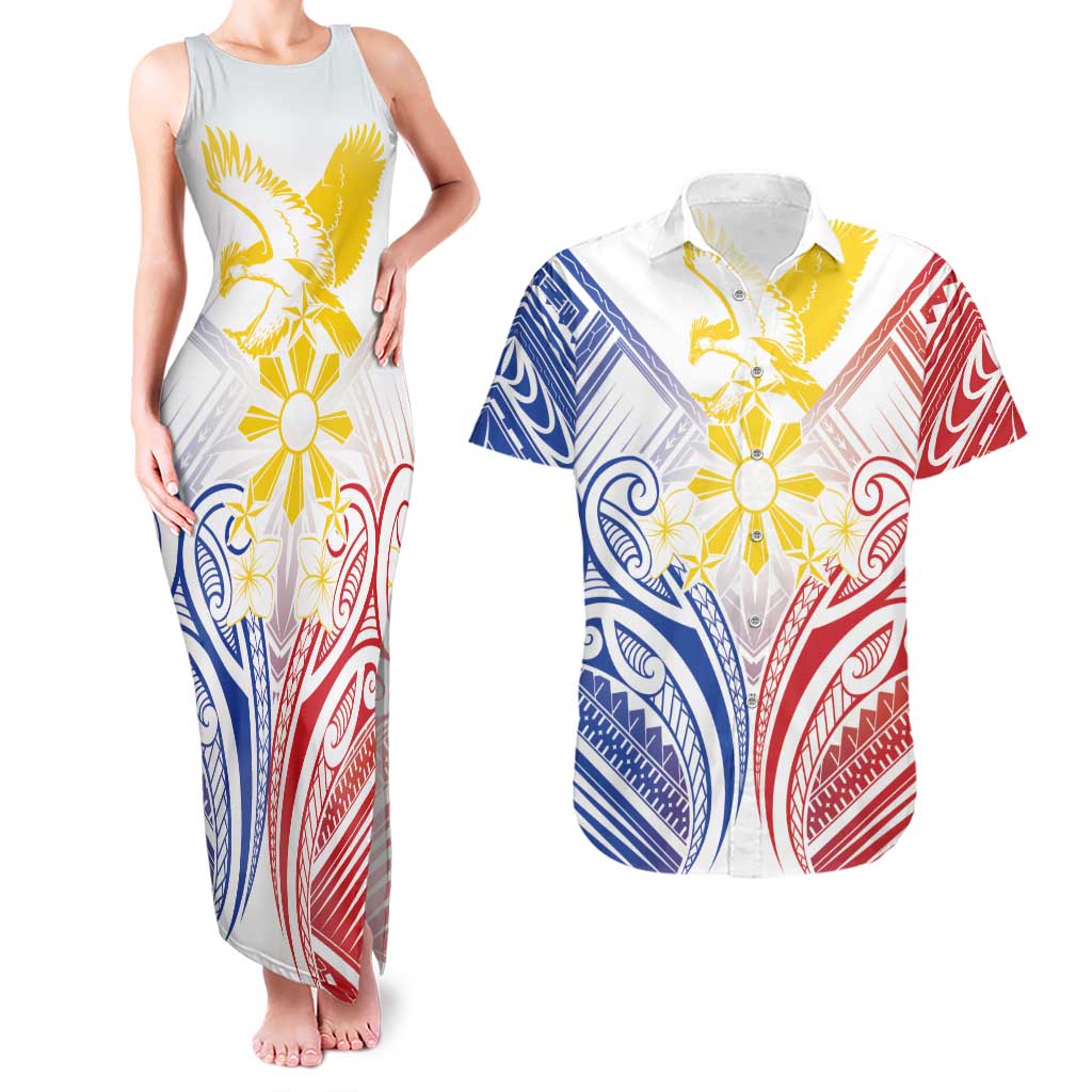 Philippines Tribal Sun Personalized Couples Matching Tank Maxi Dress and Hawaiian Shirt Hunting Eagle