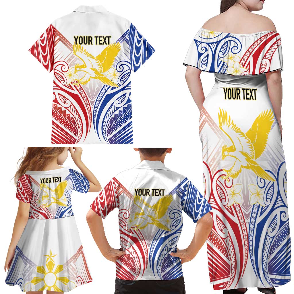 Philippines Tribal Sun Personalized Family Matching Off Shoulder Maxi Dress and Hawaiian Shirt Hunting Eagle
