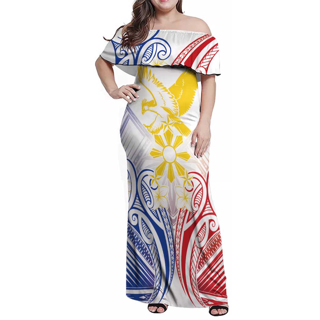Philippines Tribal Sun Personalized Family Matching Off Shoulder Maxi Dress and Hawaiian Shirt Hunting Eagle