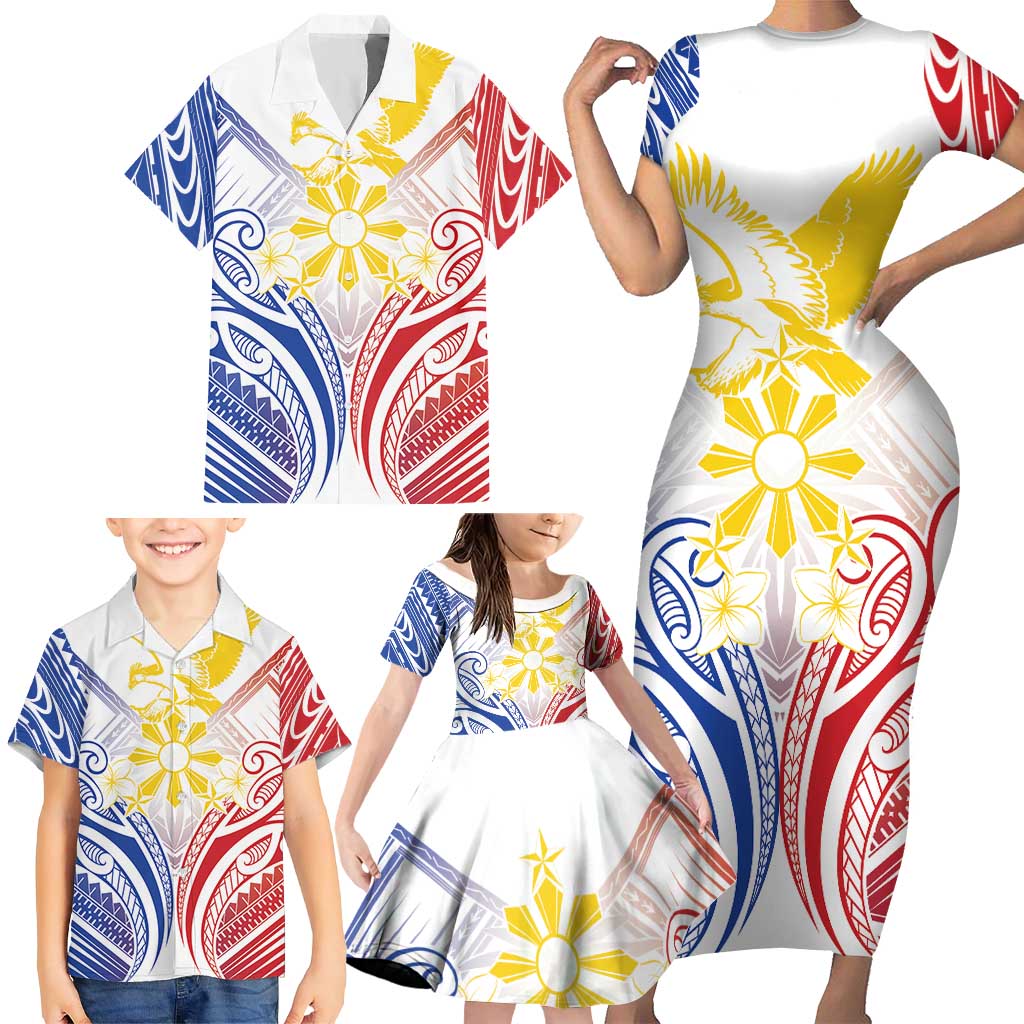 Philippines Tribal Sun Personalized Family Matching Short Sleeve Bodycon Dress and Hawaiian Shirt Hunting Eagle