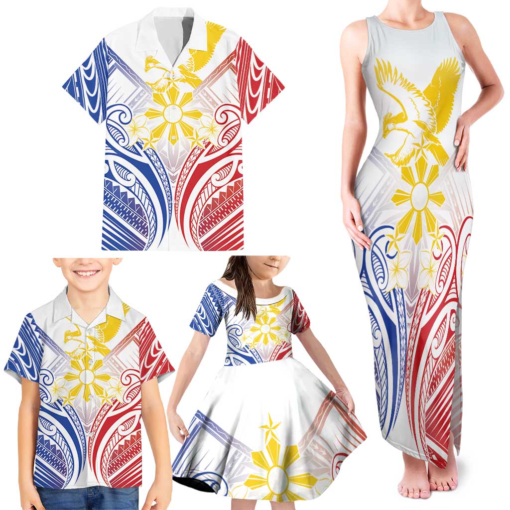 Philippines Tribal Sun Personalized Family Matching Tank Maxi Dress and Hawaiian Shirt Hunting Eagle