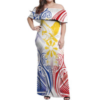 Philippines Tribal Sun Personalized Off Shoulder Maxi Dress Hunting Eagle LT7 Women White - Polynesian Pride