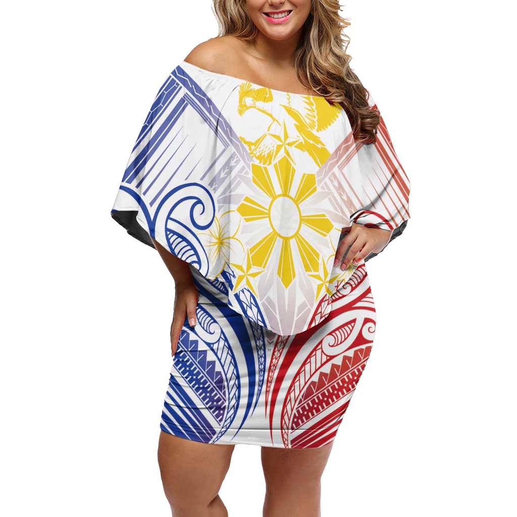 Philippines Tribal Sun Personalized Off Shoulder Short Dress Hunting Eagle