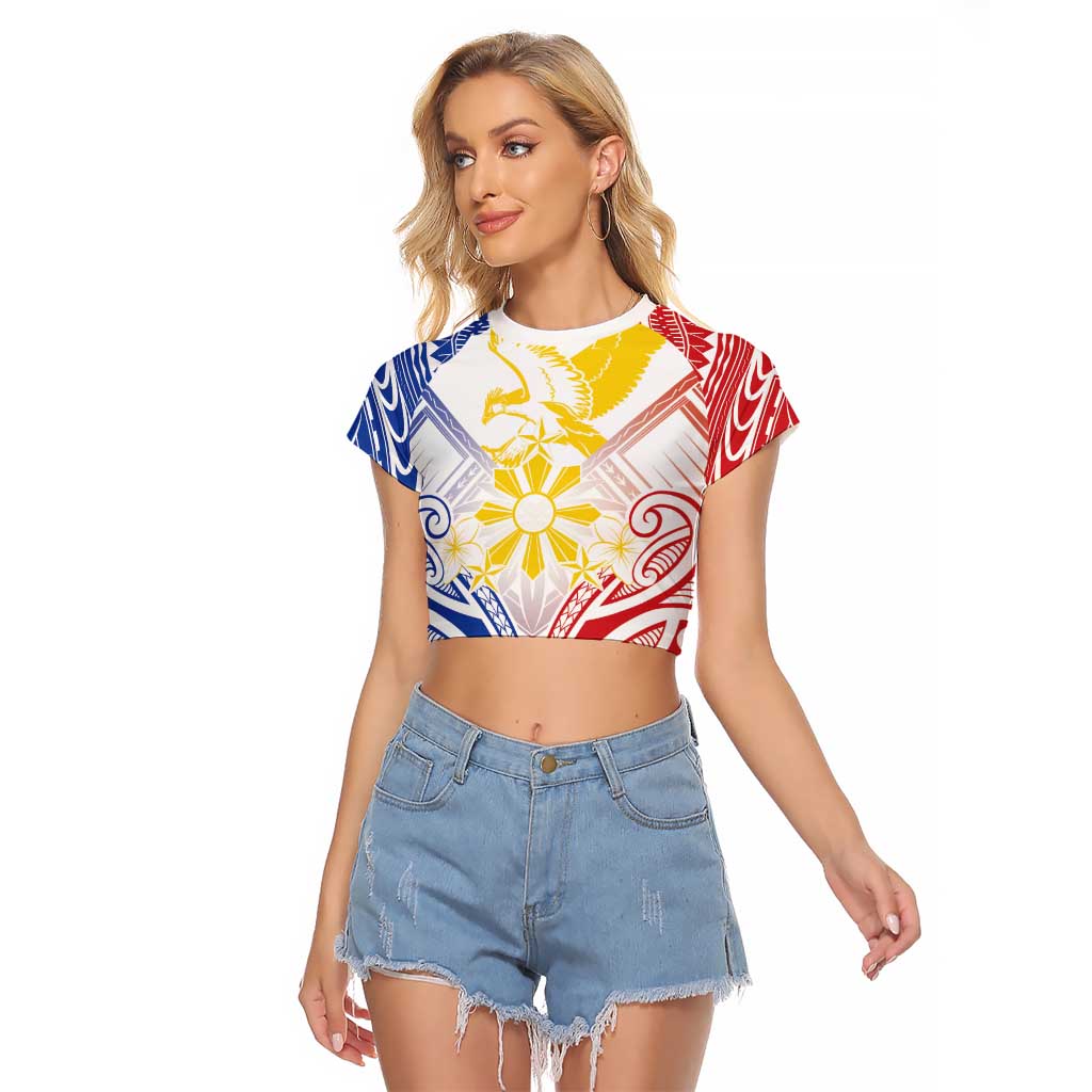 Philippines Tribal Sun Personalized Raglan Cropped T Shirt Hunting Eagle