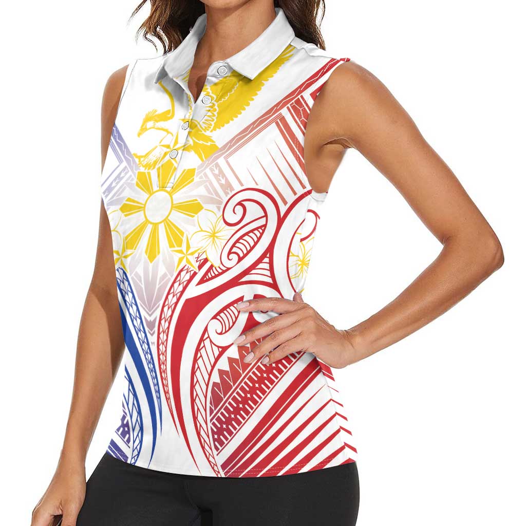 Philippines Tribal Sun Personalized Women Sleeveless Polo Shirt Hunting Eagle LT7 - Polynesian Pride