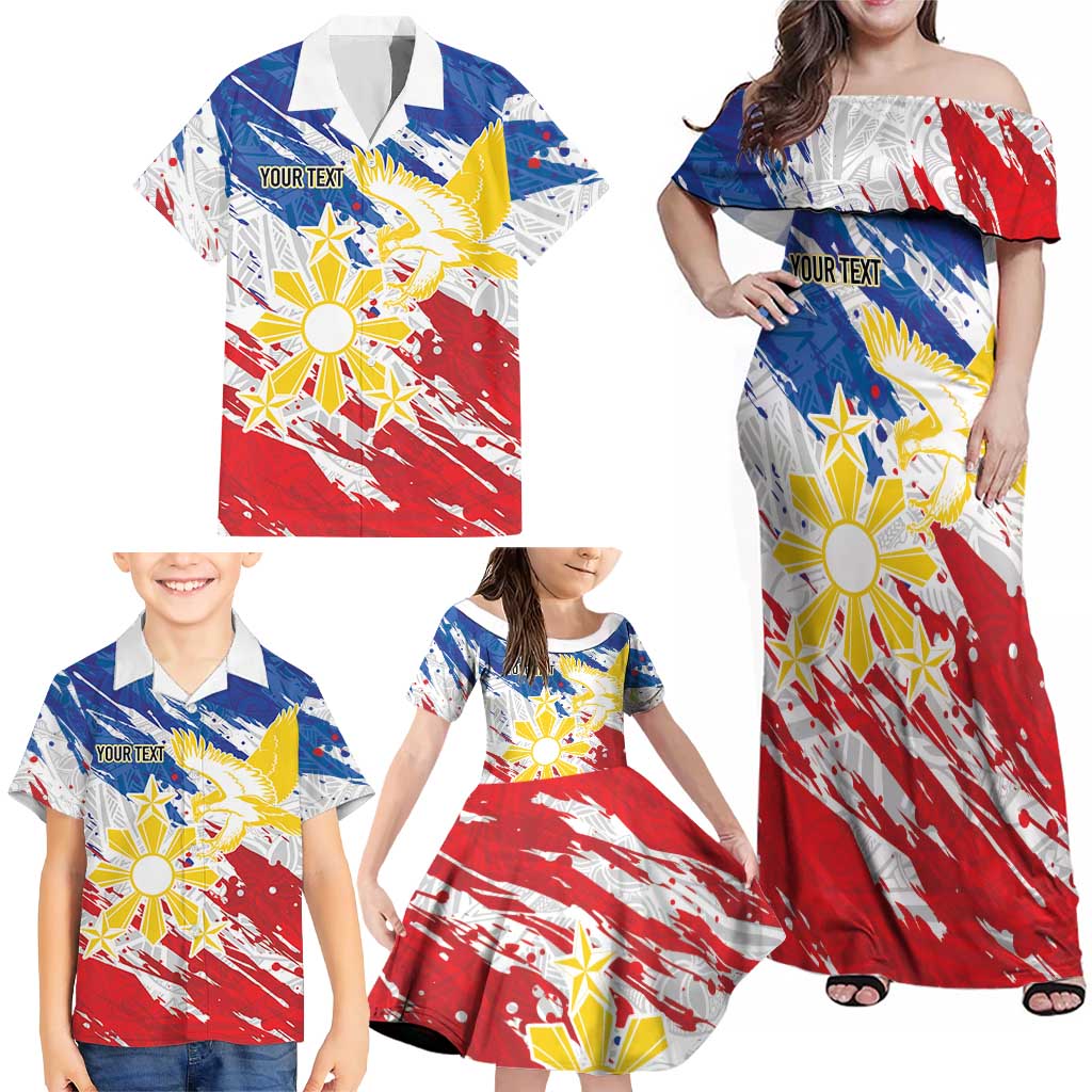 Personalized Filipino Sun and Stars Family Matching Off Shoulder Maxi Dress and Hawaiian Shirt Grunge Vibes