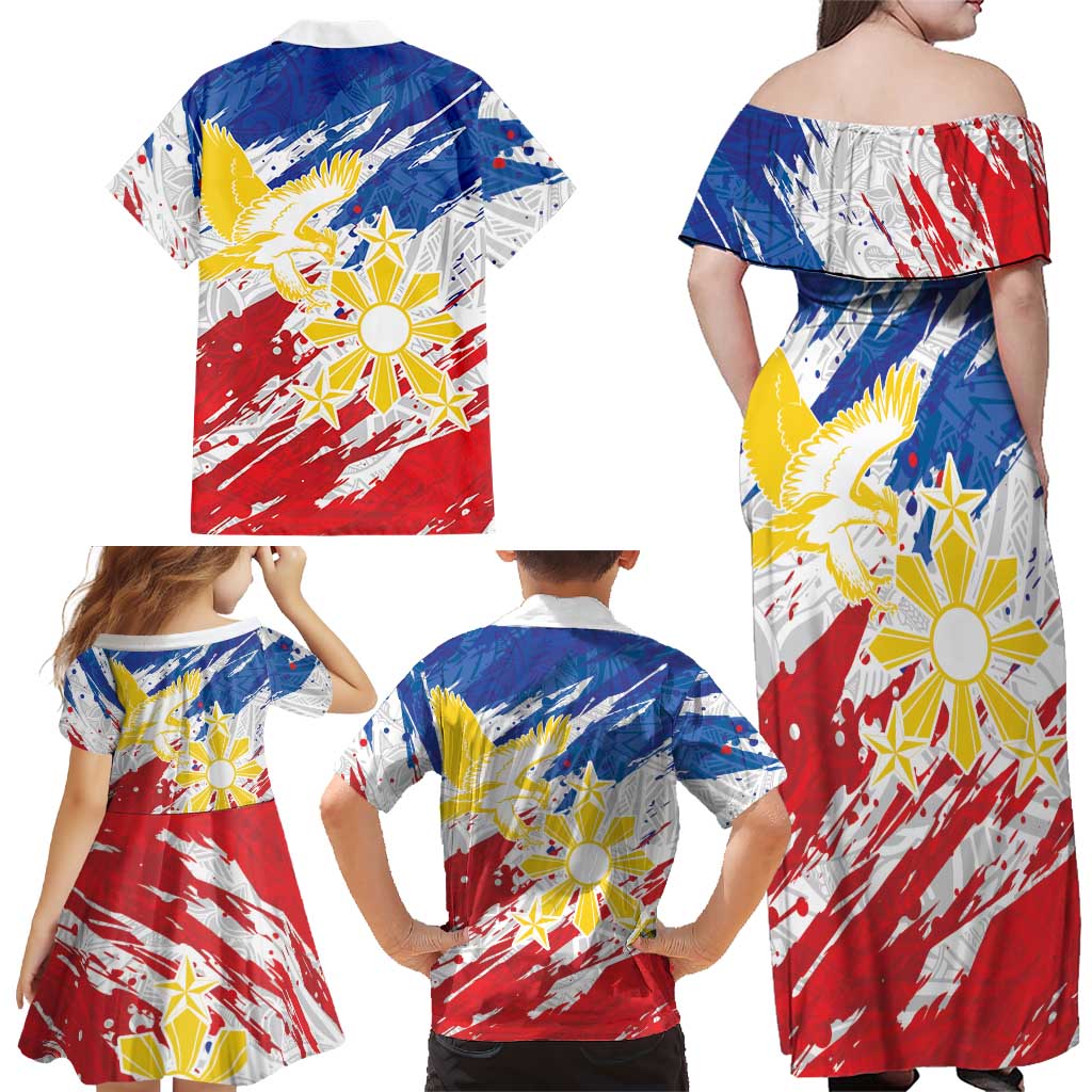 Personalized Filipino Sun and Stars Family Matching Off Shoulder Maxi Dress and Hawaiian Shirt Grunge Vibes