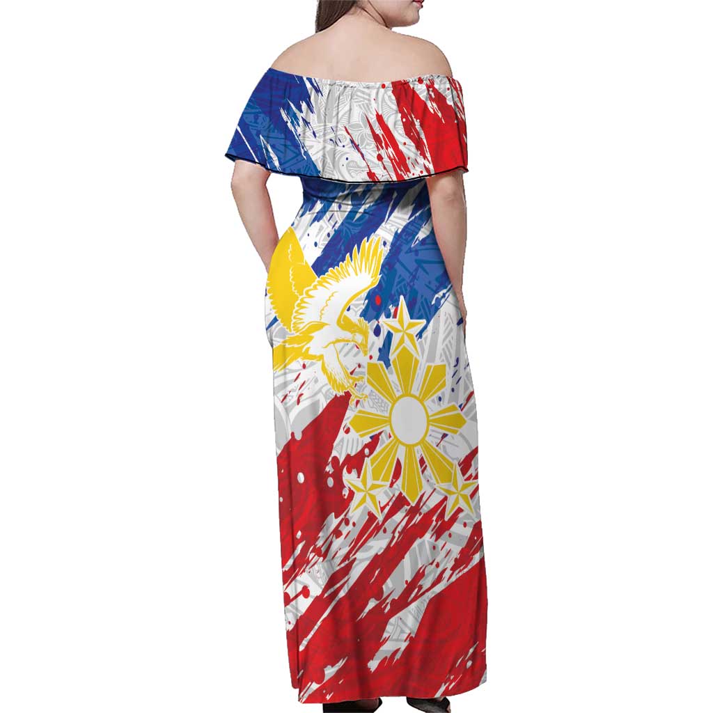 Personalized Filipino Sun and Stars Family Matching Off Shoulder Maxi Dress and Hawaiian Shirt Grunge Vibes