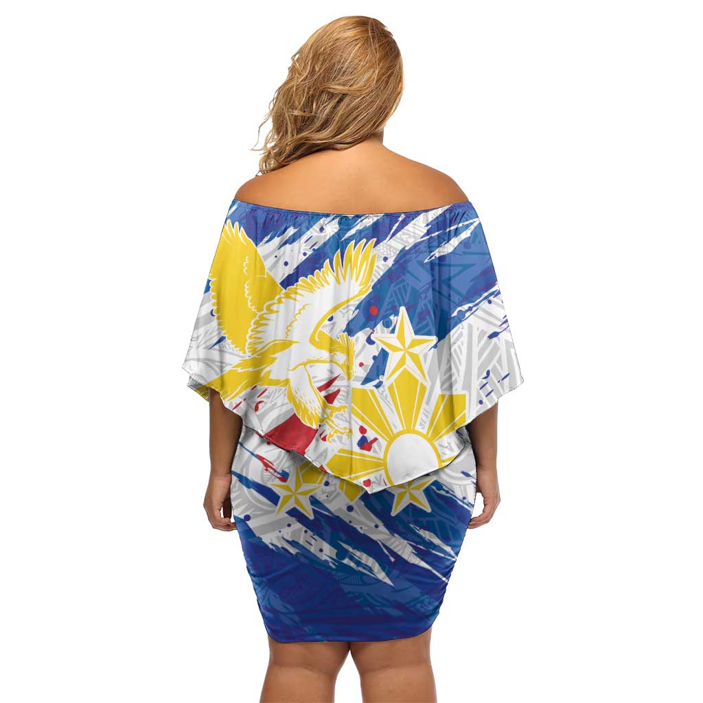 Personalized Filipino Sun and Stars Off Shoulder Short Dress Grunge Vibes