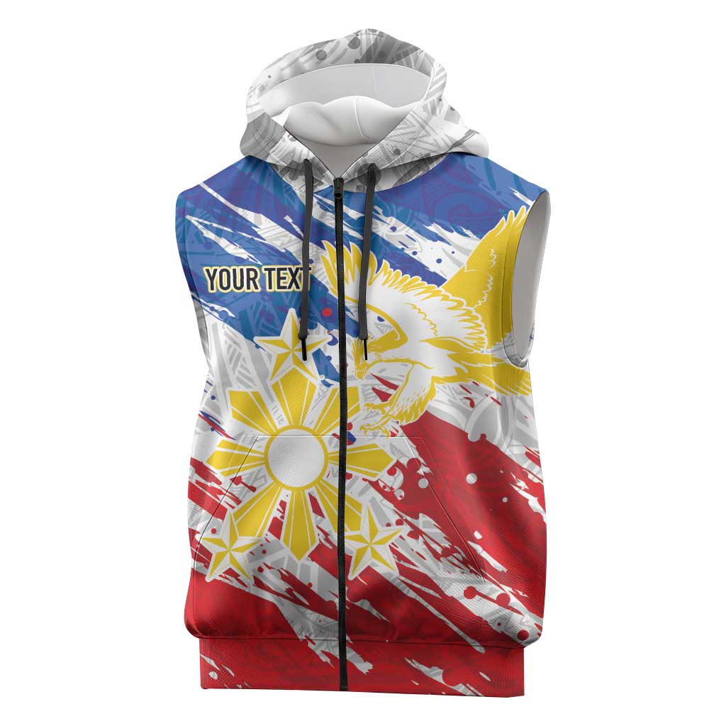 Personalized Filipino Sun and Stars Sleeveless Zip Hoodie Grunge Vibes LT7 White - Polynesian Pride