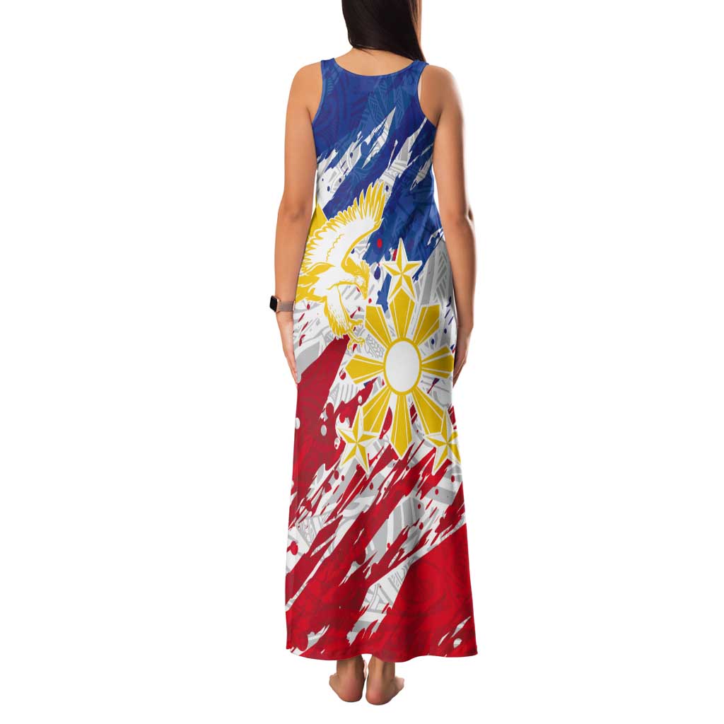 Personalized Filipino Sun and Stars Tank Maxi Dress Grunge Vibes LT7 - Polynesian Pride